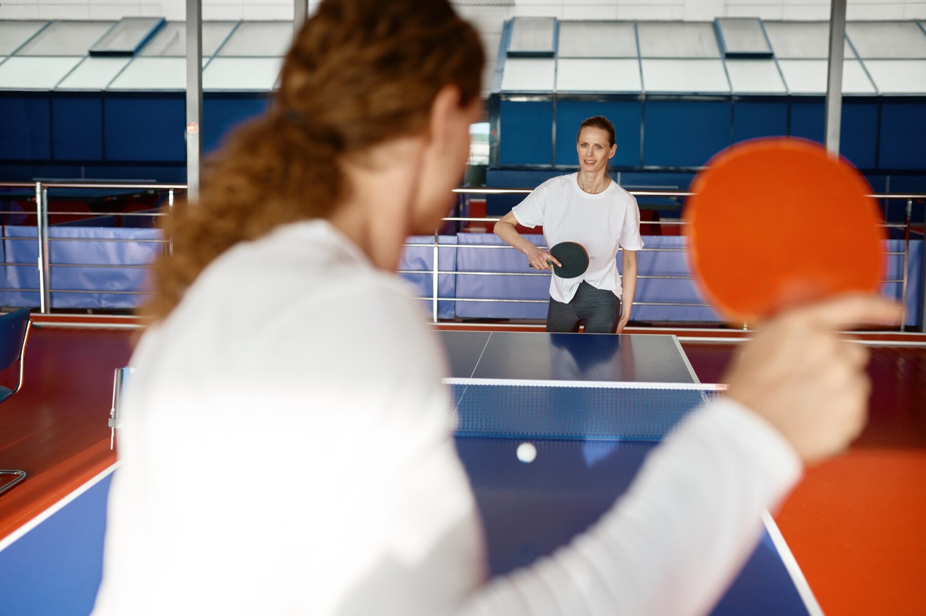 Two,Young,Woman,Playing,Table,Tennis,Practicing,Before,Tournament